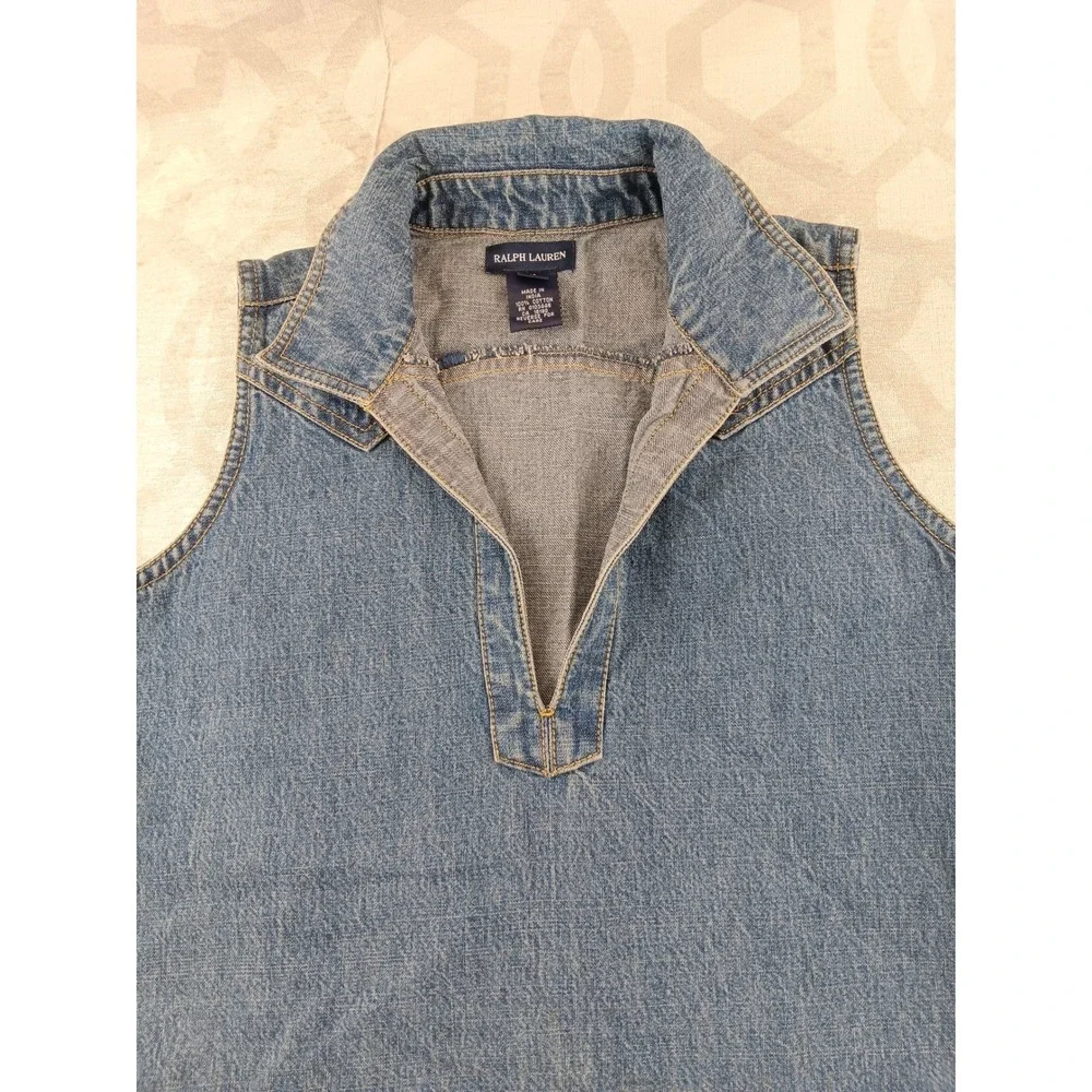 Vintage Ralph Lauren Denim Youth Jean Dress Sleeveless Collared V Neck‎ Size 16